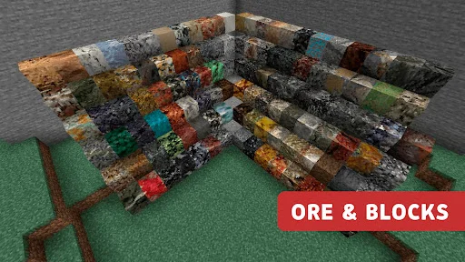 Ore & Blocks addon showing diverse textures for Minecraft PE world building