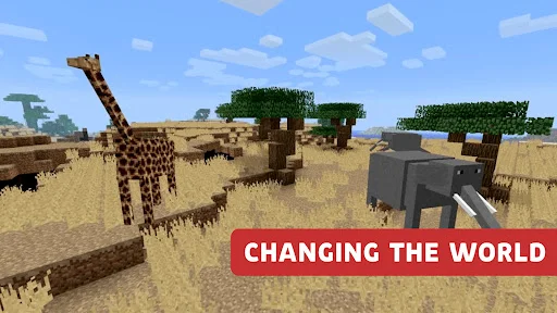 Minecraft PE world addon featuring giraffe, elephant, and new animal mobs