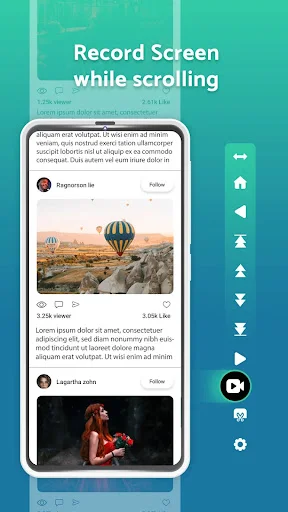 Screen recording during auto-scroll with navigation arrow buttons for controlling content direction on mobile device