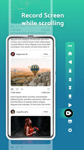 Screen recording during auto-scroll with navigation arrow buttons for controlling content direction on mobile device
