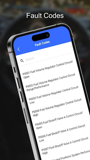 Searchable fault code database with OBD-II error codes and descriptions for vehicle diagnosis