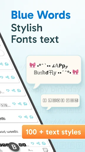 Text transformation showcase with Happy Birthday and HAPPY YOU style examples featuring 100+ available text styles collection