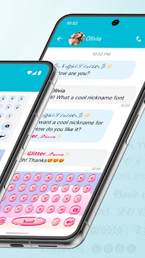 Messaging conversation example using stylish fonts showing cool nickname text styles applied with Blue Words keyboard