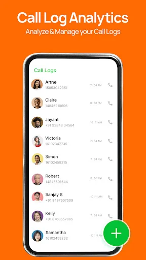 Call Log Analytics interface displaying complete contact list for call management