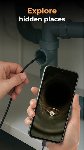 Smartphone displaying hidden pipe interior captured via endoscope camera probe