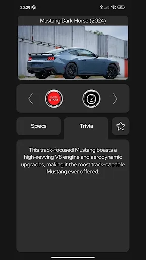 2024 Mustang Dark Horse track-focused muscle car engine sound player with aerodynamic specs