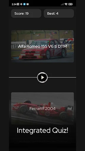 Car Sounds integrated quiz game comparing engine sounds of Alfa Romeo and Ferrari race cars