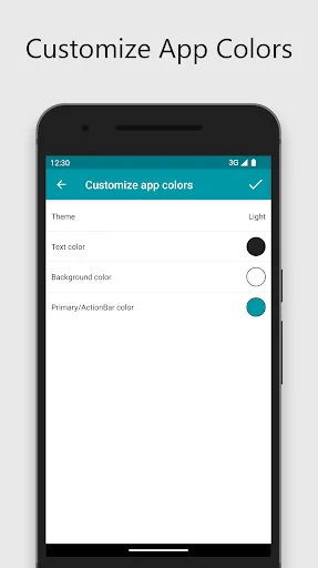 Simple Notes color customization settings with theme, text color, background, and accent color options