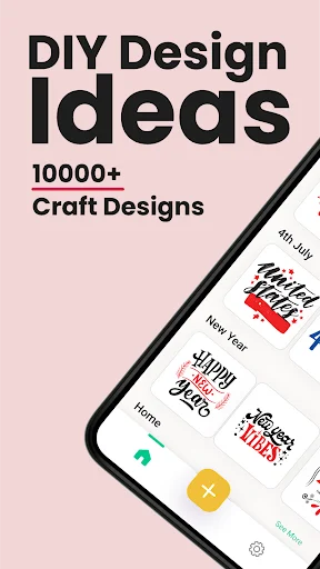 DIY Design Ideas screen showing 10000+ craft designs available in Design Craft app for mobile customization