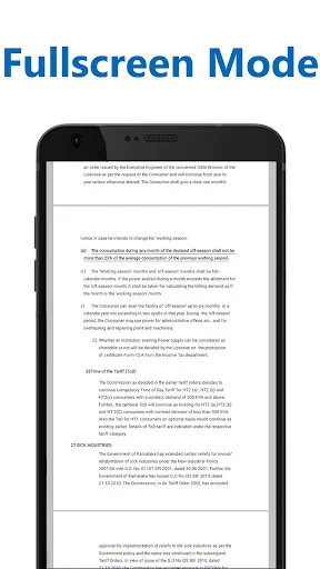 Document in fullscreen reading mode providing immersive viewing without app navigation bars