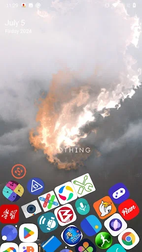 Rolling icon gravity launcher with animated app icons and dynamic movement effects on home screen
