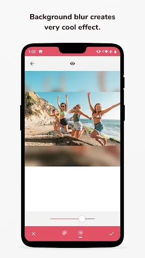 Background blur adjustment interface with intensity slider for customizing blur effect on grid and panorama posts