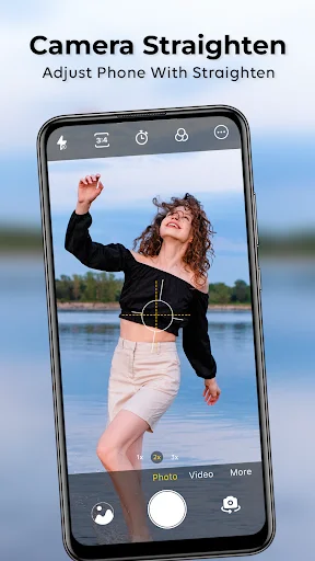 Camera straighten alignment tool with grid guides to adjust and level photos while capturing