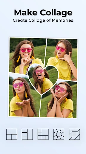 Photo collage maker tool with heart-shaped layout template for creating memorable photo combinations