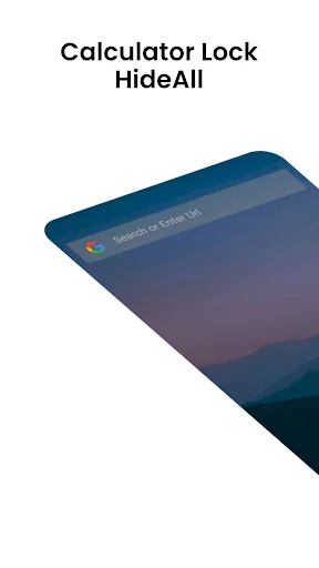 Calculator Lock HideAll app home screen showing tilted phone with calculator interface