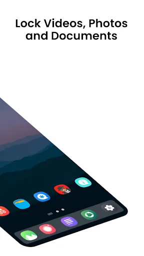 Lock Videos, Photos and Documents feature displaying various app icons on mobile phone screen