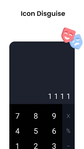 Icon Disguise feature showing calculator with cute emoji face icons for app camouflage protection