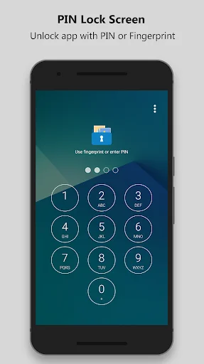 PIN lock screen with numeric keypad for unlocking Image Vault app via PIN entry or fingerprint authentication