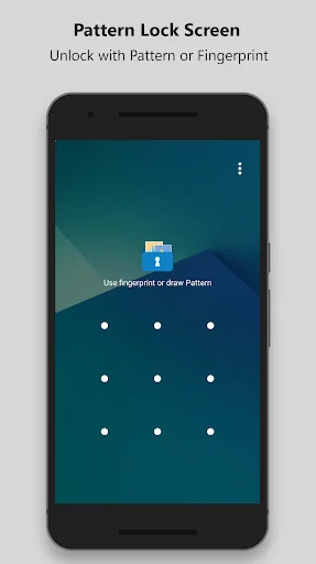 Pattern lock screen with 3x3 dot grid for drawing unlock pattern or using fingerprint to access vault