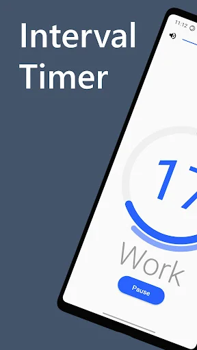 Interval Timer app splash screen displaying title with circular blue timer and pause button