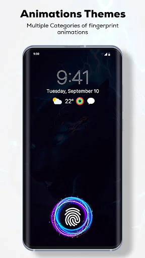 Animated fingerprint theme with blue and magenta neon glow effects for personalized mobile wallpaper customization