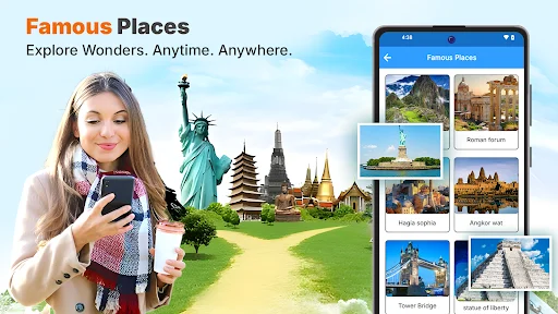 Famous places explorer showcasing world landmarks and iconic wonders with curated image gallery