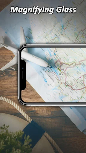 Magnifying Glass app magnifying printed map displayed on smartphone screen with digital magnifier feature