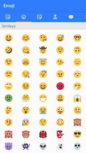 Emoji picker displaying colorful smiley face and expression emojis for adding to meme designs