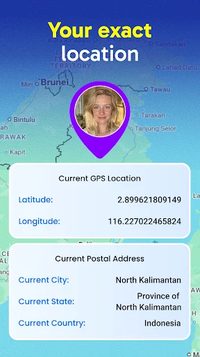 Exact GPS location finder showing precise coordinates, latitude, longitude, and current postal address