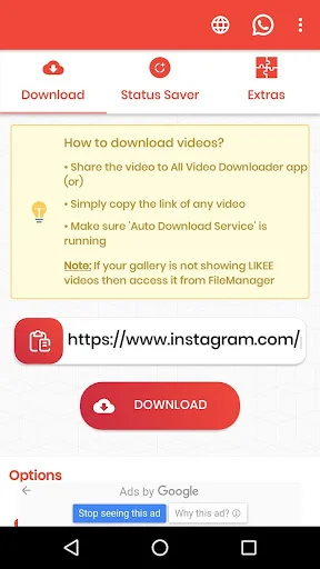 How to download videos tutorial with Instagram URL entry field and red download button for saving video content