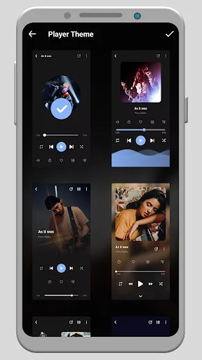 Player Theme selection showing four different visual theme options with customizable interface designs for music player appearance