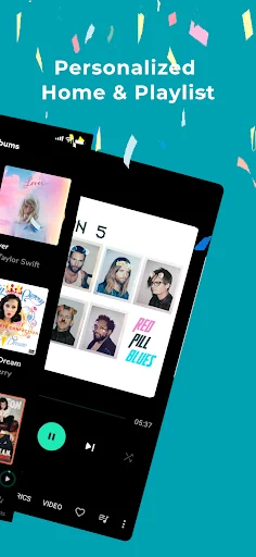 One Music Player home screen with personalized playlists, album artwork display, and playback controls