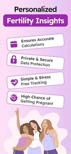 Fertility Insights displaying accurate calculations, data security, simple tracking, and high pregnancy success information