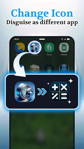 Change Icon feature displaying customizable app icons and symbols to disguise vault app appearance