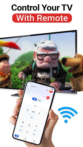 Remote control interface on phone managing TV functions and animated movie display