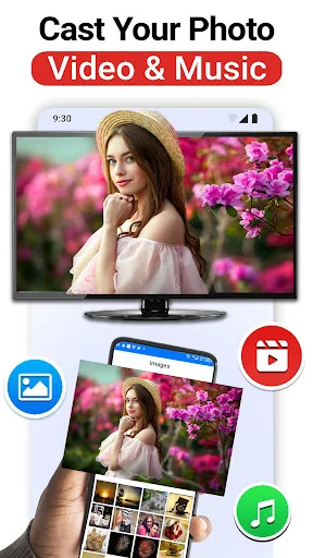 Cast your photo video and music wirelessly displaying content from phone to TV