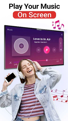 Play music on screen feature showing music player interface controlled from smartphone