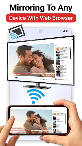 Mirroring to web browser device displaying photos on TV and mobile device simultaneously