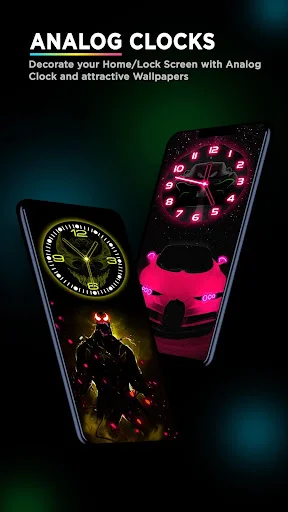 Analog clock wallpaper collection with neon and colorful designs for decorating home and lock screen personalization