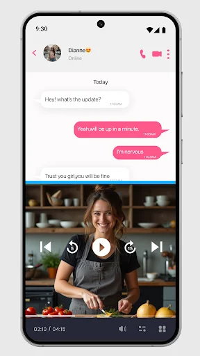 Split screen launcher displaying messaging conversation above and music player app below