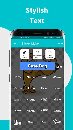 Text styling panel in Sticker Maker showing multiple font styles and variations for adding and personalizing text to sticker creations