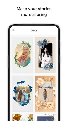 Luxe template collection featuring decorative photo frames and artistic designs for social media stories