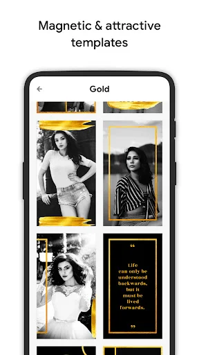 Gold template collection featuring stylish black and gold photo frame designs for social media stories