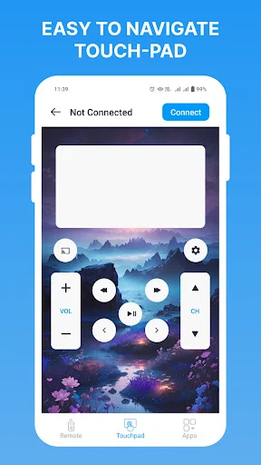 Touchpad mode with large white central touch area for cursor navigation and directional control