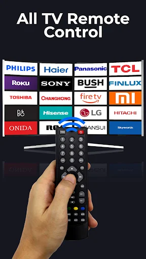 All TV remote control app supporting major brands Samsung, LG, Sony, Philips, Roku with physical remote control