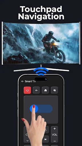 Touchpad navigation gesture control on smart TV remote with swipe functionality for hands-free television navigation