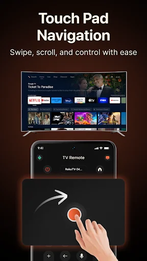 Touch Pad Navigation feature enabling swipe and scroll gestures to control TV content and navigation