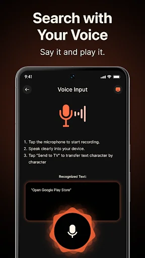 Voice Input feature for hands-free TV search and control using spoken commands and voice recognition