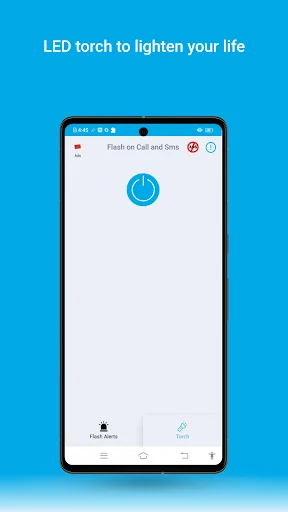 LED torch flashlight activation button in Ultra Flash Alerts app to control device LED light