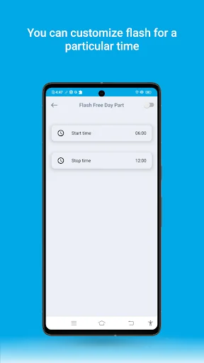 Flash Free Day Part settings showing Start Time 06:00 and Stop Time 12:00 for scheduled flash alert control